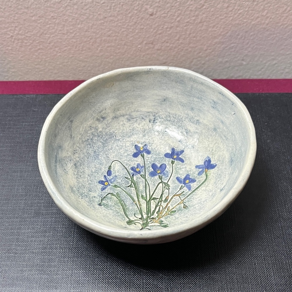 Salt Marsh Pottery Botanical Floral Blue Wild Flowers Handmade Trinket Dish